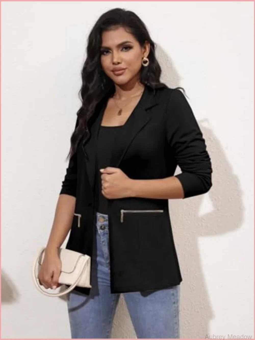 Long Sleeve Open Front Blazer Cardigan Work Jacket with Pockets
